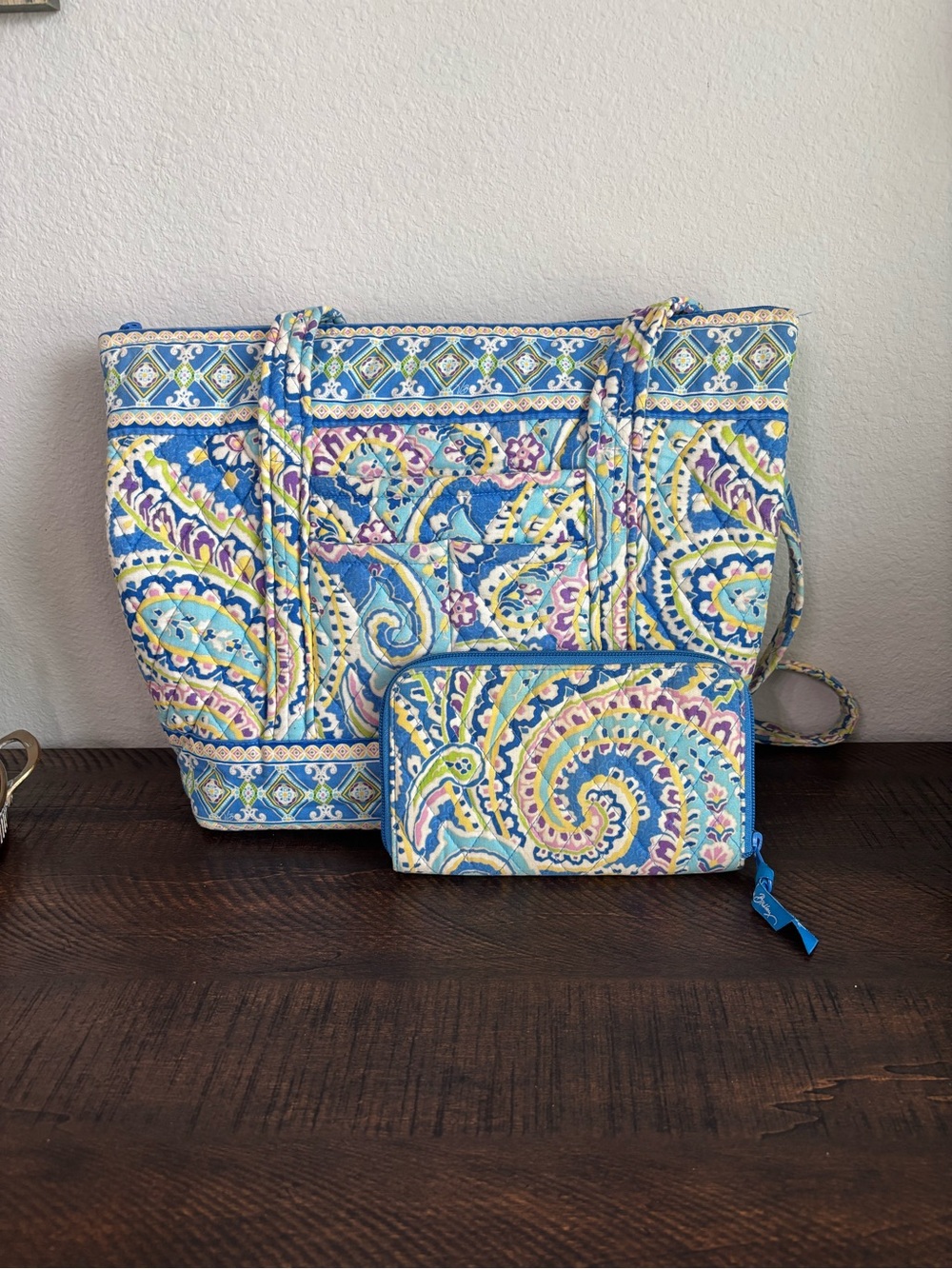 Retired Capri Blue Paisley Vera Bradley Tote & Wallet